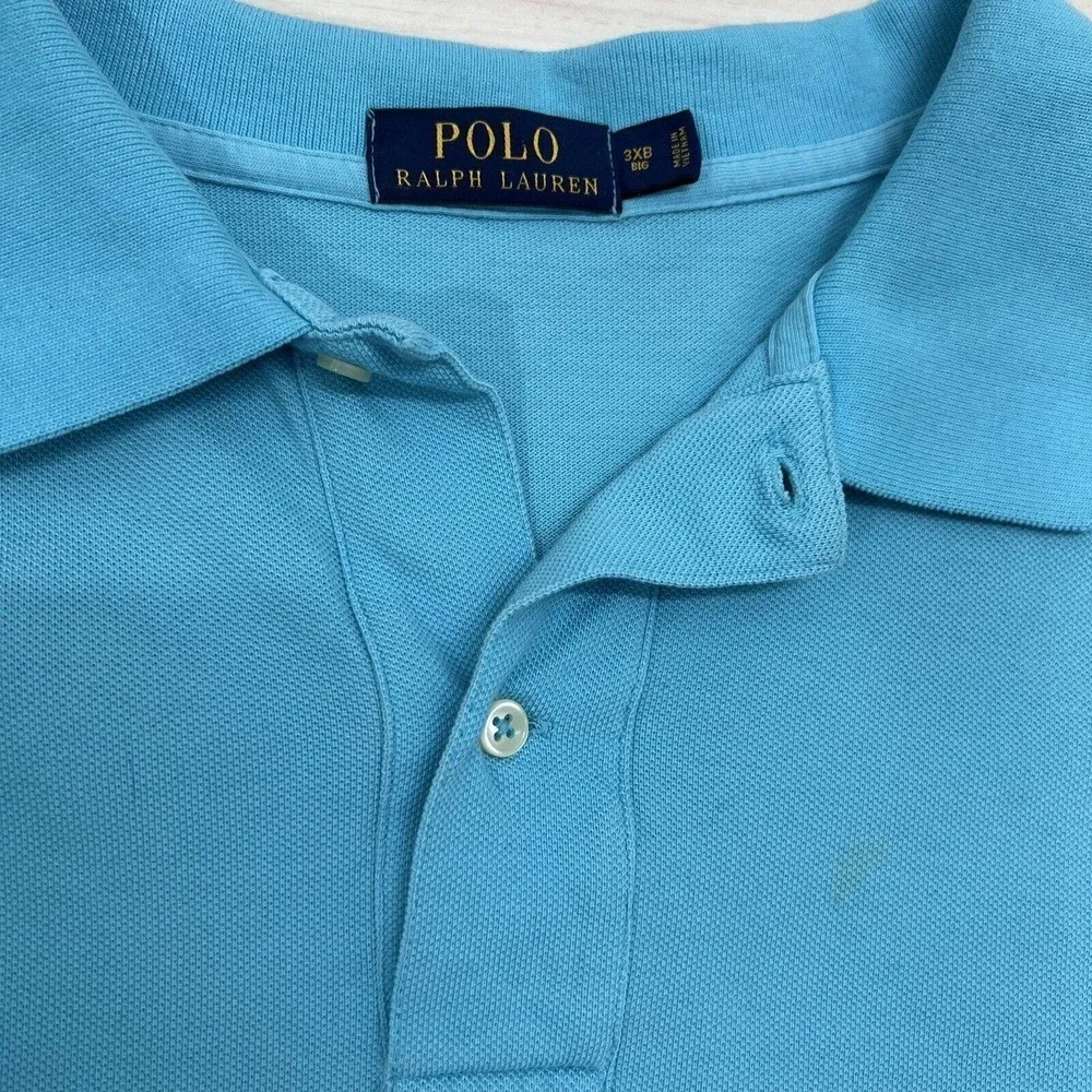 Polo Ralph Lauren Polo Shirt Men's 3XB Big Solid Blue Short Sleeve Cotton Logo